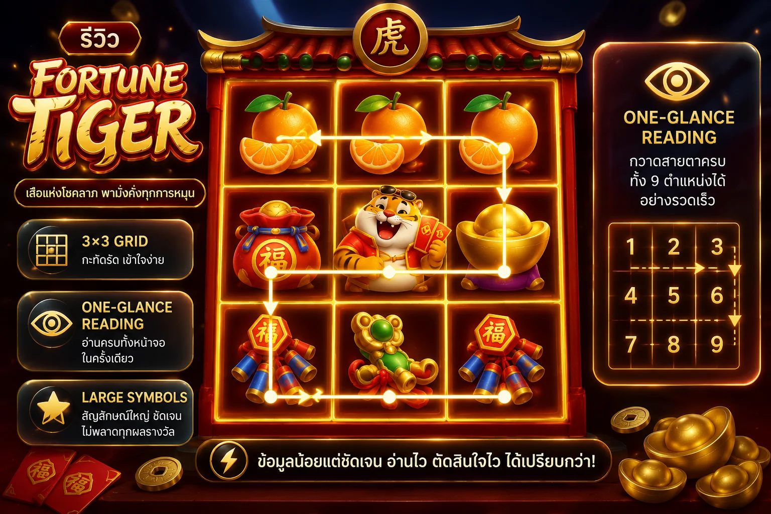 การทดสอบ Grid 3x3 แบบ One-Glance ของ Fortune Tiger