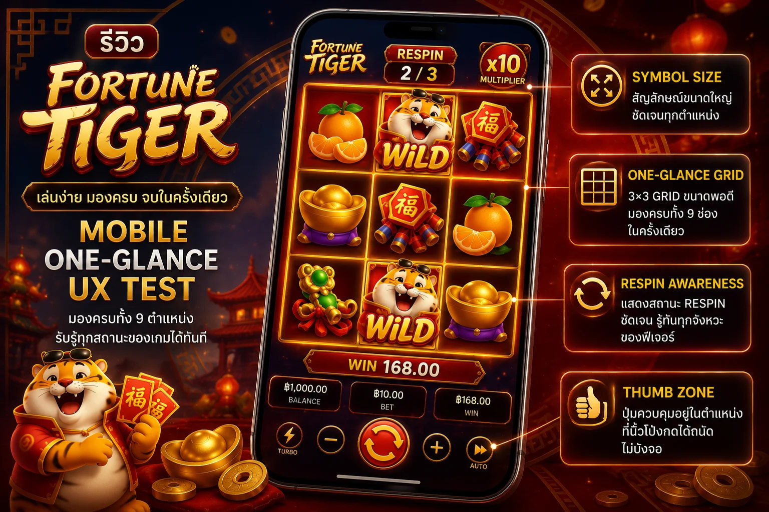 การทดสอบ Mobile One-Glance UX ของ Fortune Tiger