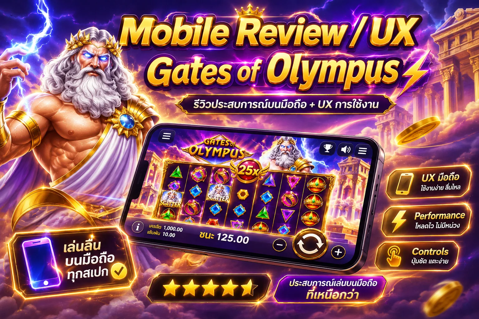 รีวิว Mobile UX ของเกมสล็อต Gates of Olympus