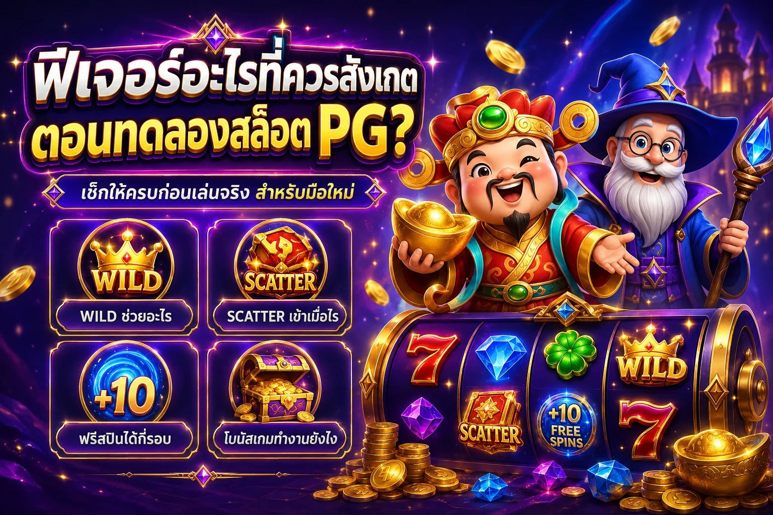 ฟีเจอร์เกมสล็อต PG Wild Scatter Free Spins และ Bonus Feature