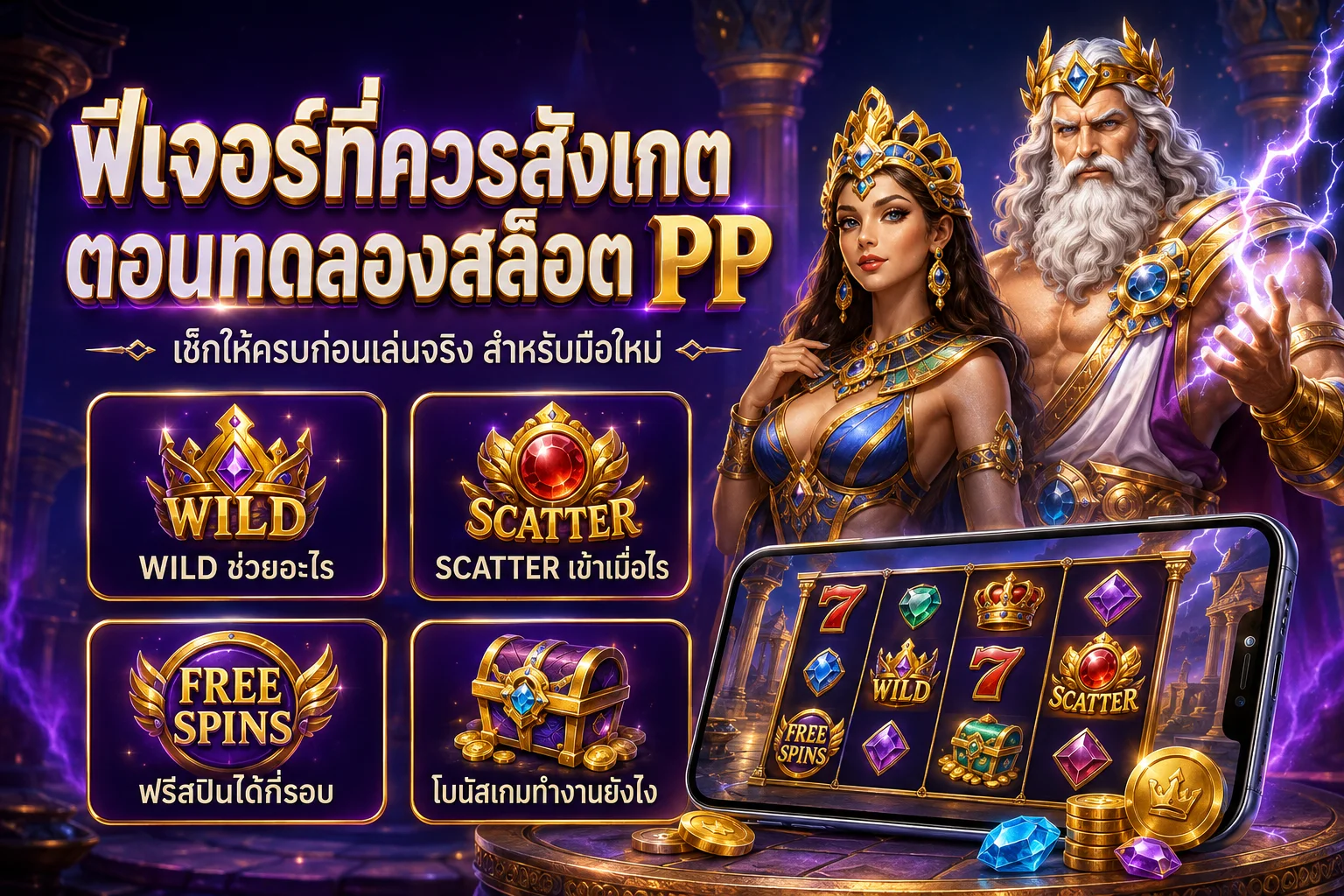 ฟีเจอร์เกมสล็อต PP Wild Scatter Free Spins และ Bonus Feature