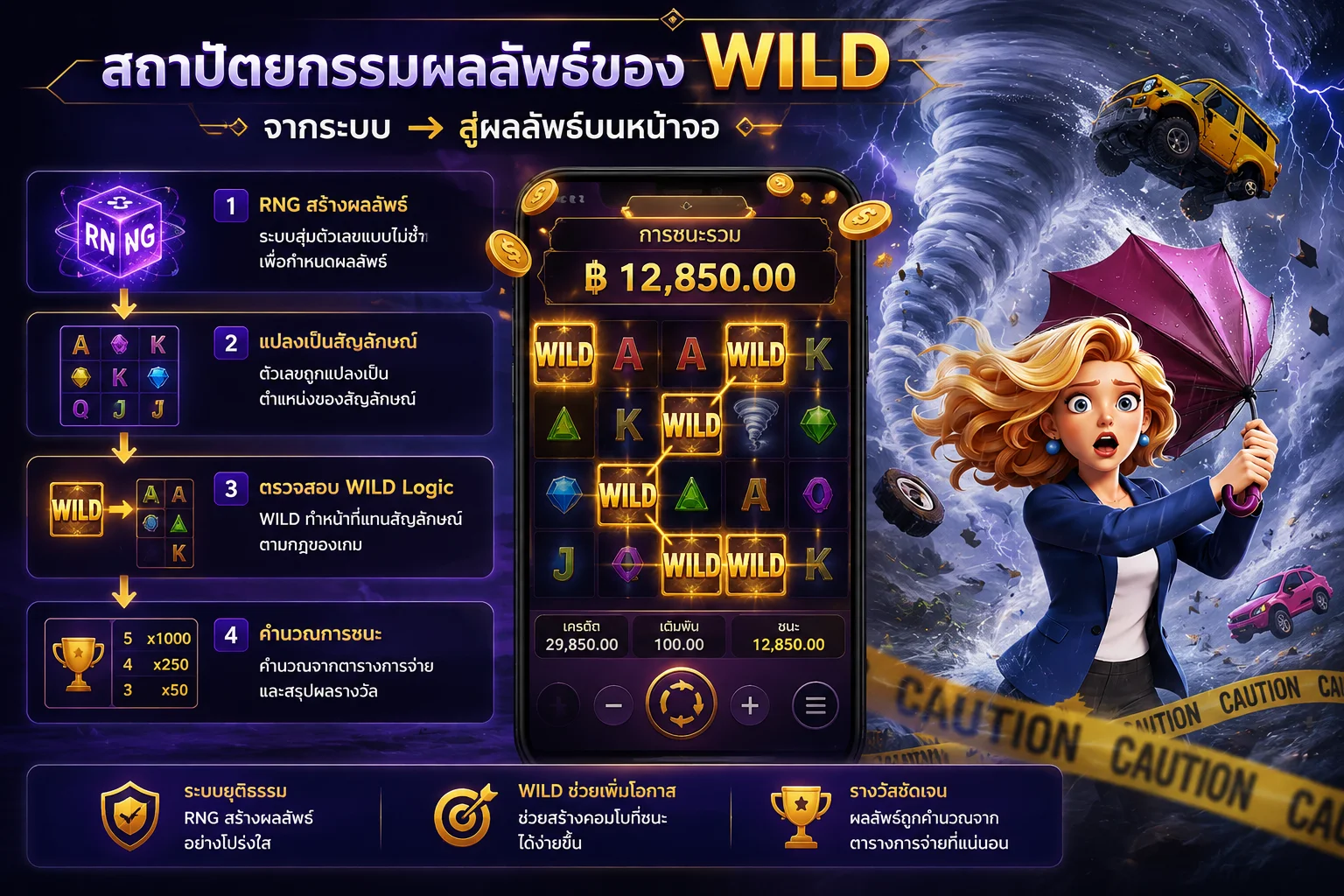 โครงสร้างการทำงานของ RNG Symbol Mapping Wild และ Paytable ในเกมสล็อต